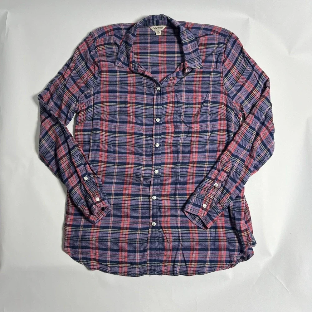 Lucky Brand Womens Medium Shirt Multicolor Plaid Check Long‎ Sleeve Button Up